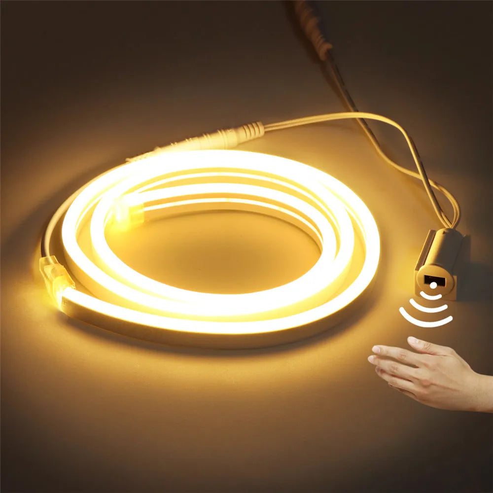 DC12V LED Strip Lights with Hand Sweep Motion Sensor 1M/2M/3M/5M Neon Tape for Cabinet Bathroom Mirror Lighting Hand Sweep Contr Oasis Select