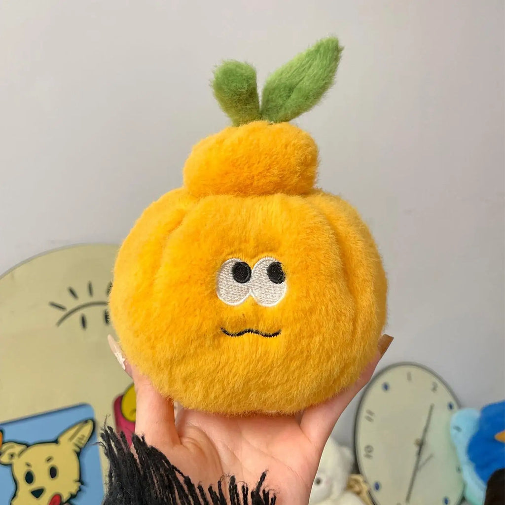 Creative Peeled Orange Plush Keychain Fruit Stuffed Doll Cartoon Orange Keychain With Worm Bag Pendant Plush Keychain Oasis Select