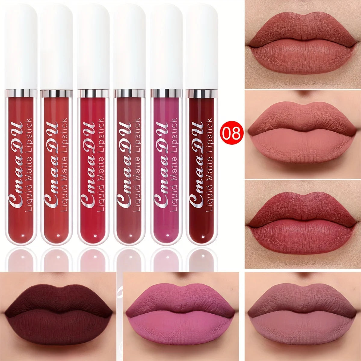 6 Pcs Matte Lipstick Lip Gloss Sets Long-Lasting Non-Fading Waterproof Non-stick Cup Exquisite Gift Everyday Holiday Universal Oasis Select 08
