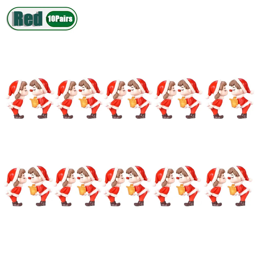 1-20Pairs Mini Christmas Couple Dolls DIY Christmas Decoration Accessories Cute Christmas Couple Dolls Desktop Ornaments Oasis Select Red-10Pairs As Shown