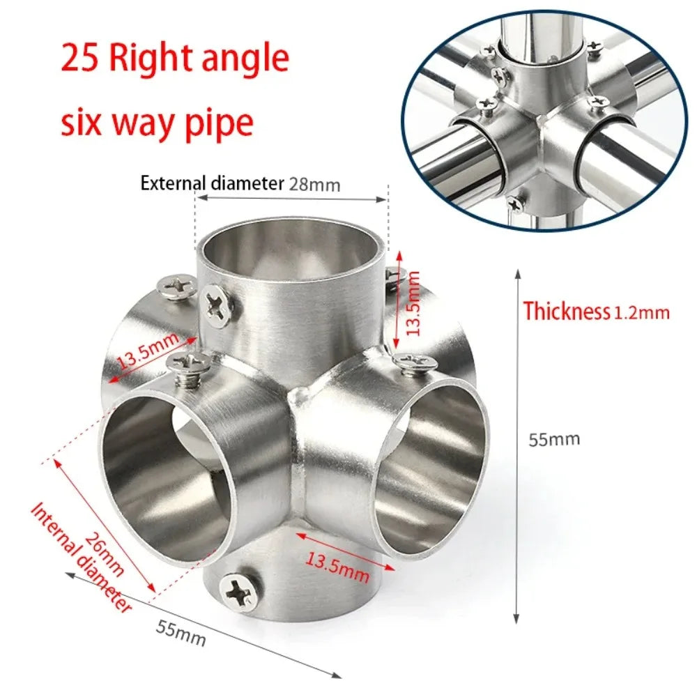 1Pcs New Tee Straight Elbow Pipe Connector 2/3/4/5/6 Way Stainless Steel Pipe Fittings 25mm Tube Joint Furniture Hardware Oasis Select 25mm 6 Right Angle
