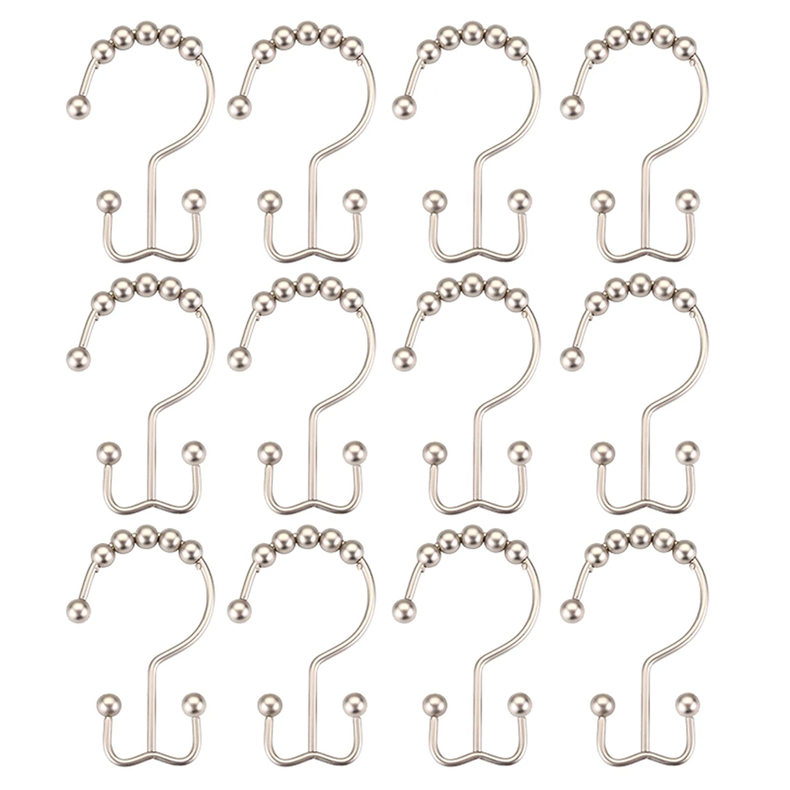 12-Pack Double-Sided Shower Curtain Hooks | Rustproof Stainless Steel