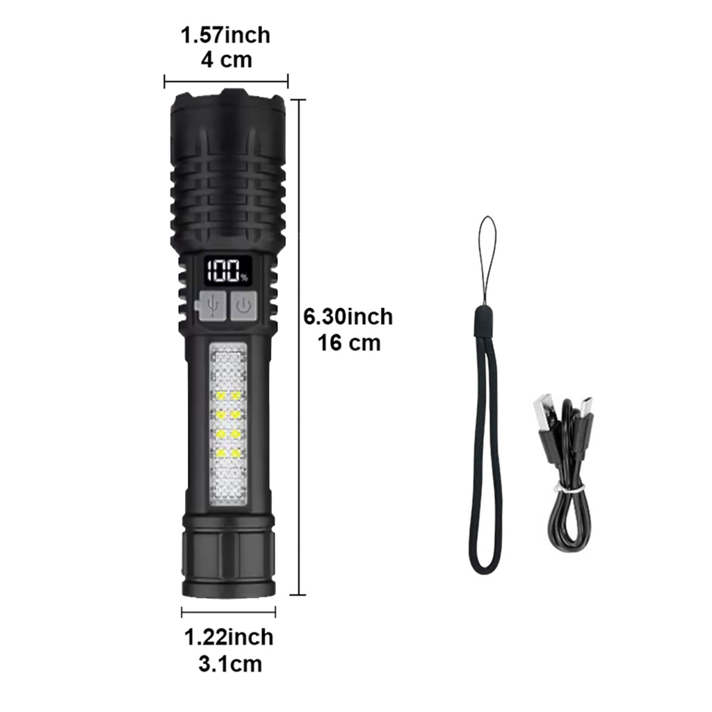 1500W Rechargeable LED Tactical Flashlight | 15000mAh, 11 Modes
