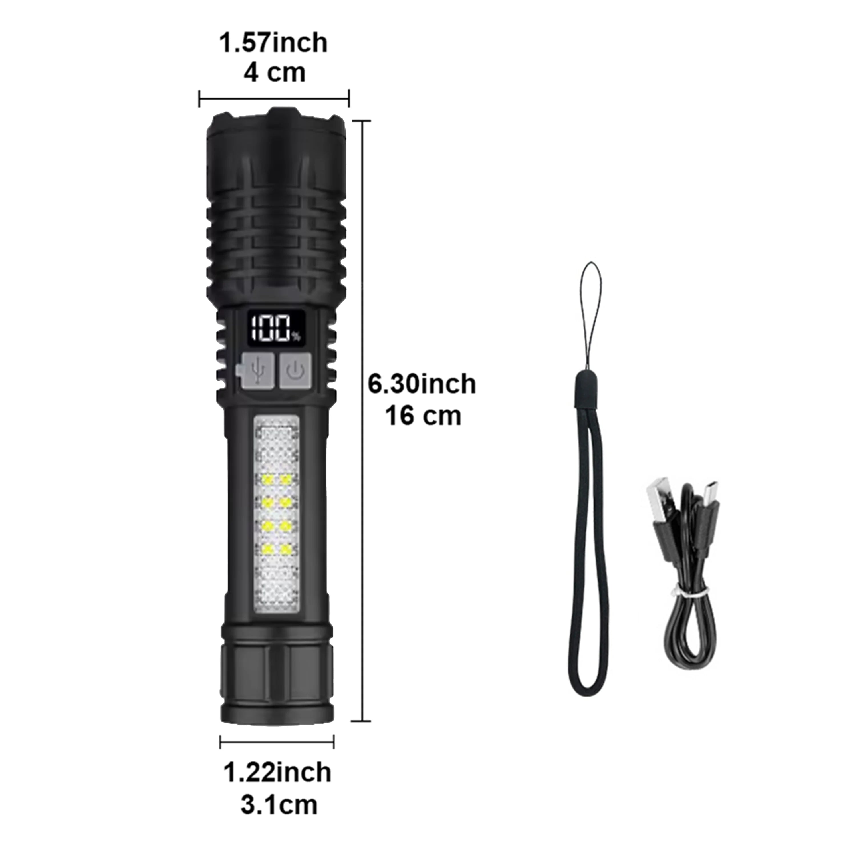 1500W Rechargeable LED Tactical Flashlight | 15000mAh, 11 Modes