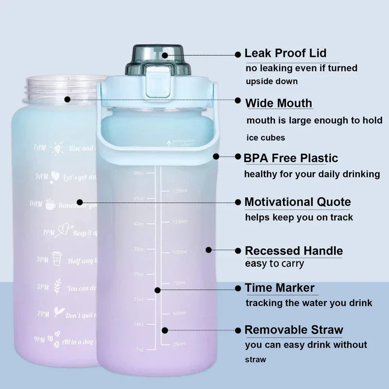 2 Liter Large Capacity Sports Water Bottle Leak Proof Colorful Plastic Cup Drinking Outdoor Travel Portable Gym Fitness Jugs Oasis Select