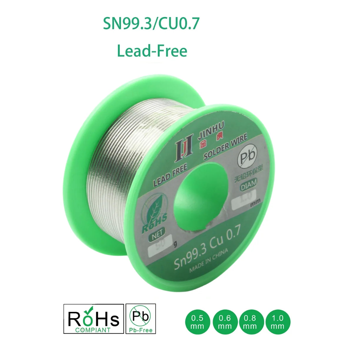 50g Lead-Free Solder Wire 0.5/0.8/1.0mm Rosin Core RoHS Solder Wire Oasis Select