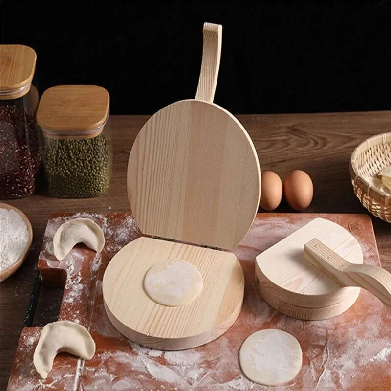 1pc,Solid Wood Dough Press Tool Quick Presser Home Dumpling Wrapper Skin Making Mold Kitchen Pastry Baking Tools Skin Press Mold Oasis Select