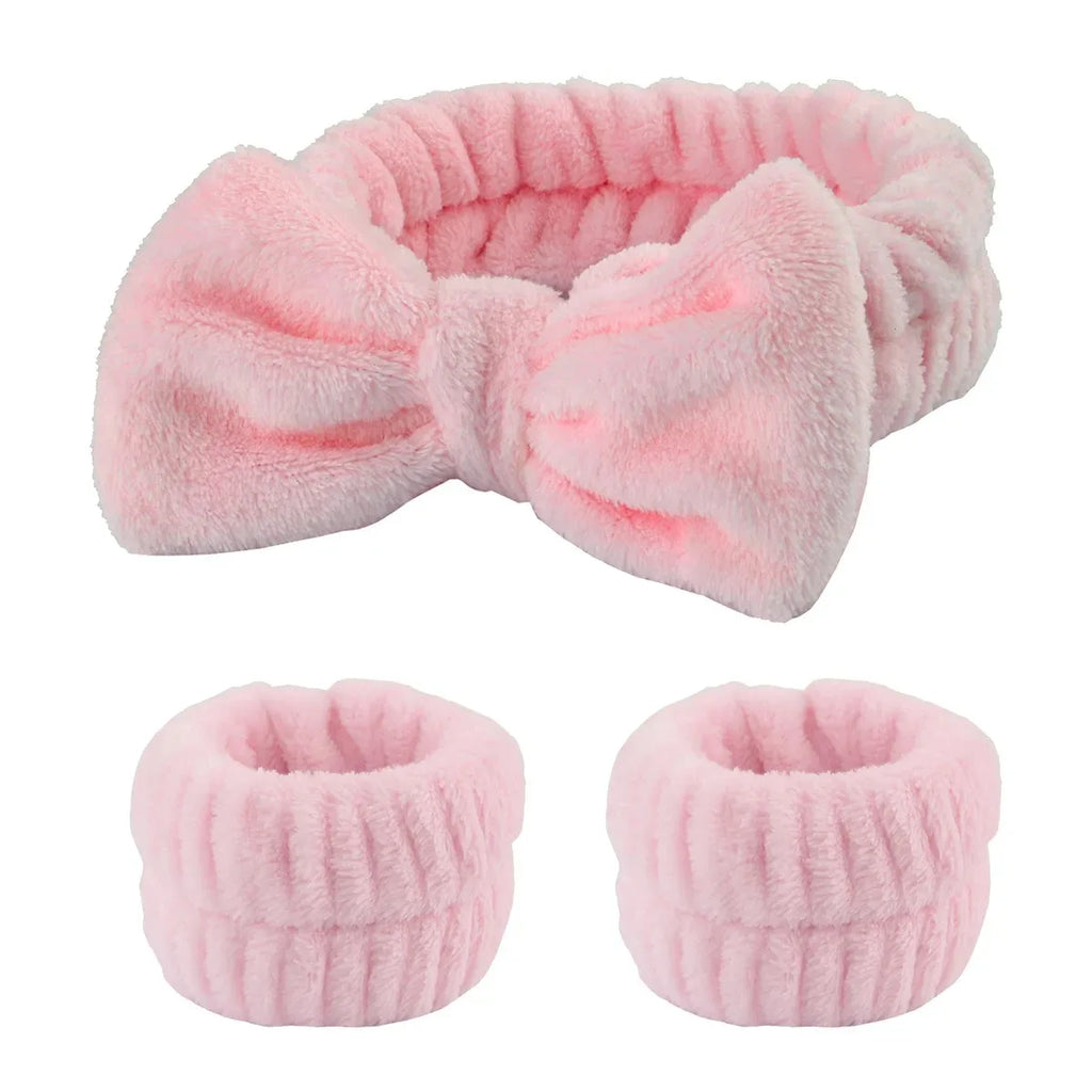 Wash Face Headbands For Women Coral Fleece Hair Bands Cuff Waterproof Bands Absorbent Wristbands Head Band Hair Accessories Set Oasis Select 3Pcs Pink Coral fleece