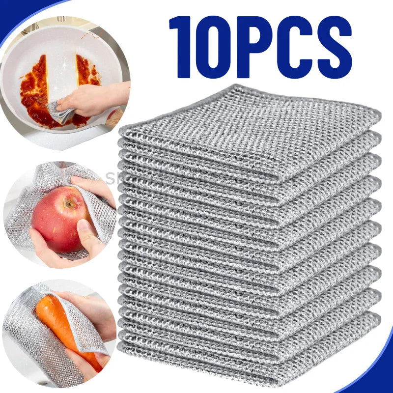 1/3/5/10/30 Pcs Magic Cleaning Cloth Single Sided Metal Steel Wire Rags Kitchen Dish Pot Washdishing Cloths Towel Clean Tools Oasis Select