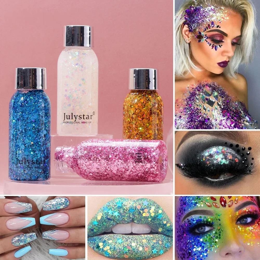 Body Glitter Sequins Gel Longlasting Liquid Face Shimmer Multicolor Eye Shadow for Party Music Festival Makeup Accessory 30ml Oasis Select