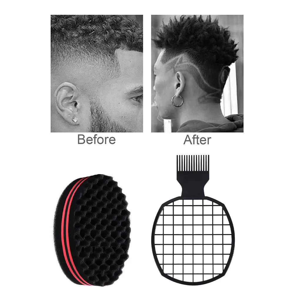 Barbershop Wave Shaped Hair Brush Afro Hair Styles Carbon Fiber Pick Comb Hair Comb Set Hair Sponge Wave Hairstyle Care Tool Oasis Select
