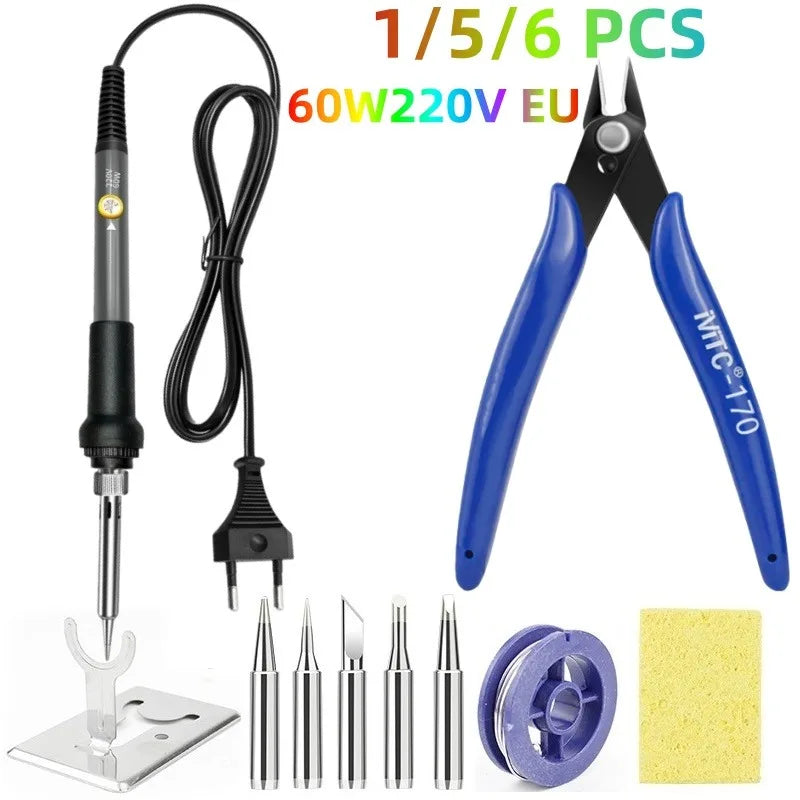 1/5/6pcs 60W 220V EU Adjustable Temperature Electric Soldering Iron Welding Iron Rework Station Heat Pen Tips DIY Repair Tool Oasis Select