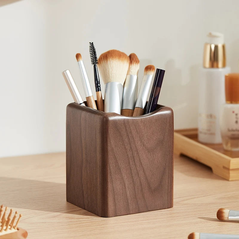 Walnut Wood Makeup Brush Storage Bucket Large-capacity Dressing Table Desktop Brush Storage Bucket Makeup Tool Storage Box Oasis Select