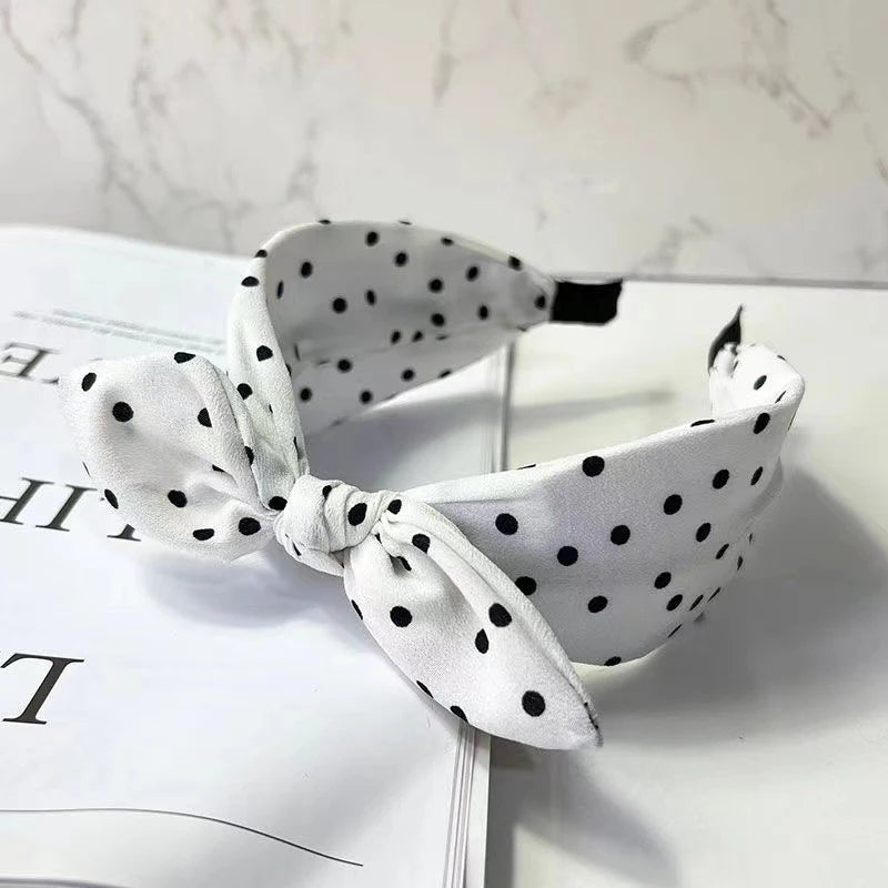 Polka Dot Bow Headband – Non-Slip Hair Hoop for Women & Girls Hair Headband Oasis Select white