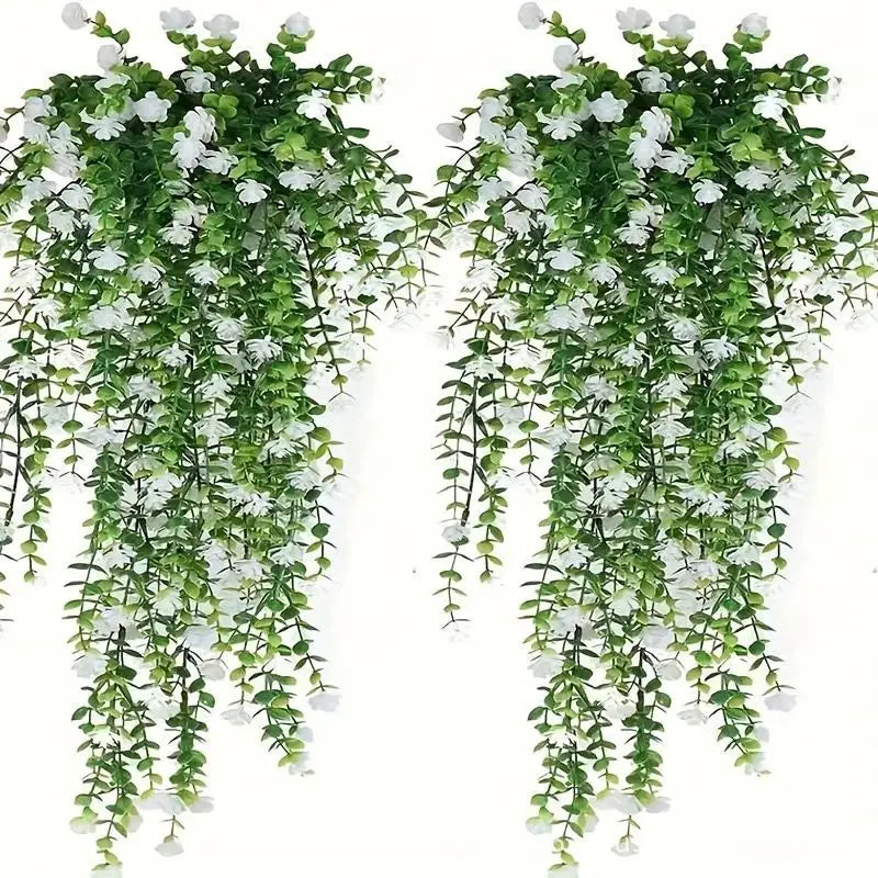 Artificial Plant Hanging Flowers with Eucalyptus Leaves: 2Pcs Wall Home Garden Greenery Vine for Wedding Decor Oasis Select A1