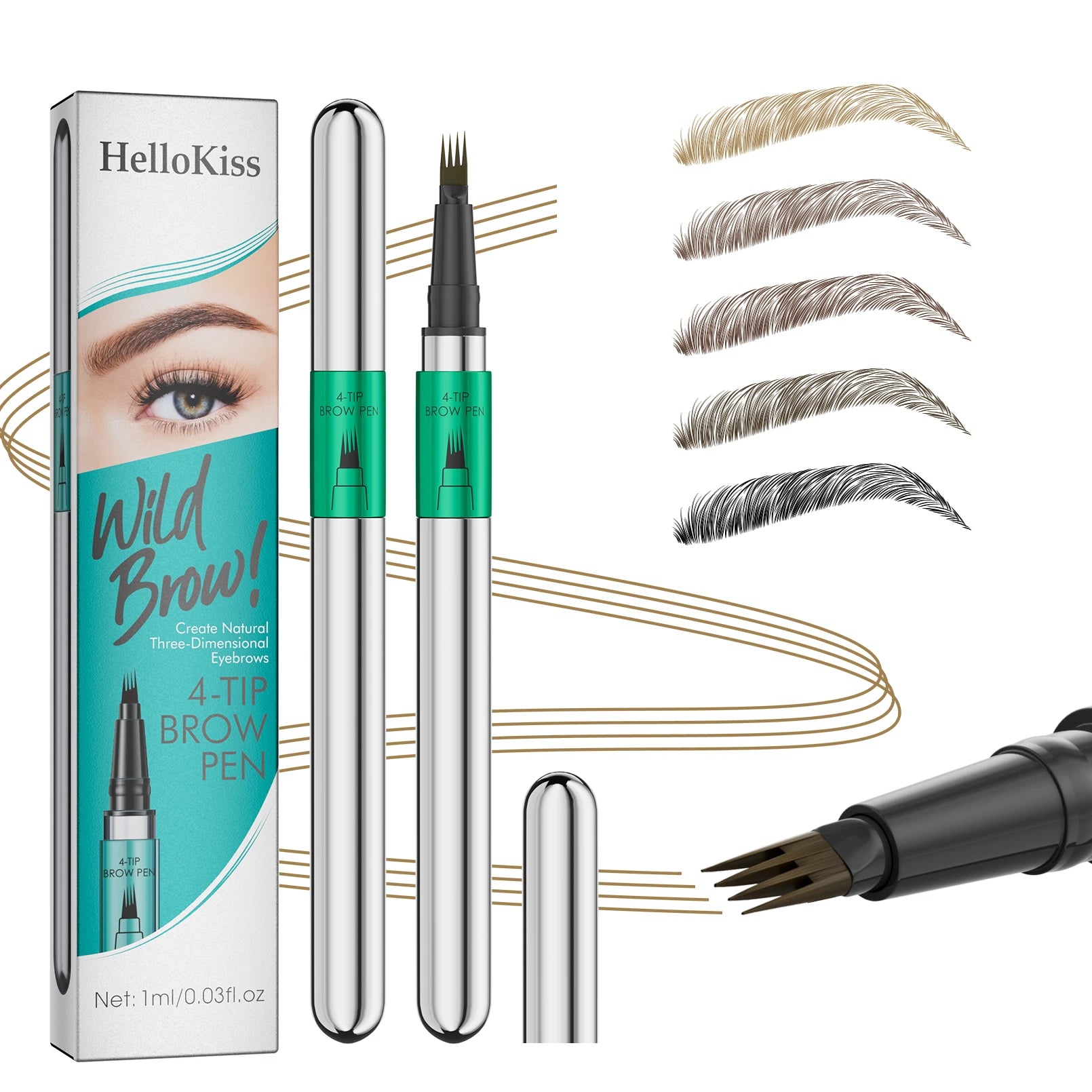 Hellokiss Waterproof Microblading Eyebrow Pen | 4-Tip, 5 Colors
