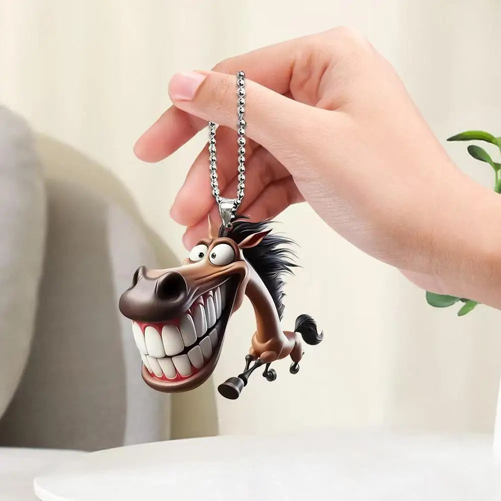 Big Mouth Horse Acrylic Keychain – Cute Car Pendant Charm