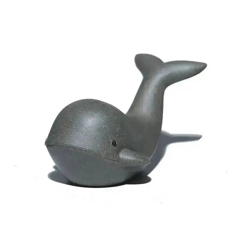 Purple Clay Water-spraying Whale Tea Pet Ornament Cover Pen Holder Premium Suitable for Tea Table Tea Desk Ornament Tea Play Oasis Select Style Two Gray