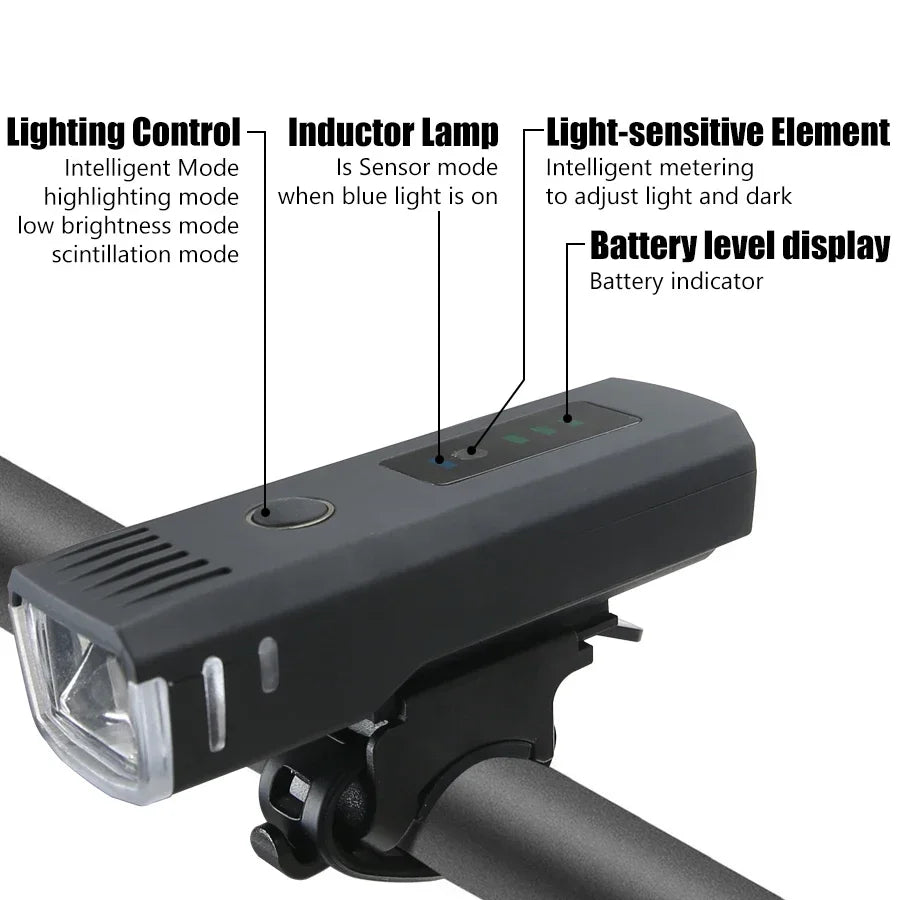 USB Rechargeable Bike Light Set 1000LM Super Bright LED Front Light with Intelligent Sensor Rear Taillight Waterproof Safety Kit Oasis Select