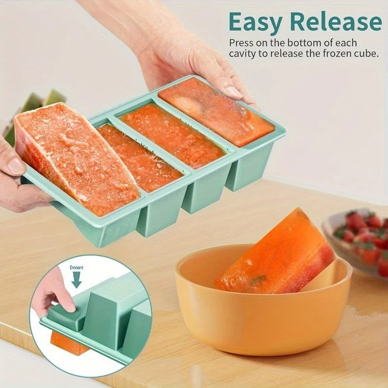 1pc Silicone Freezer Tray with Lid - Durable Kitchen Storage for Soup, Broth & Sauces - Stackable Food Prep Container Oasis Select
