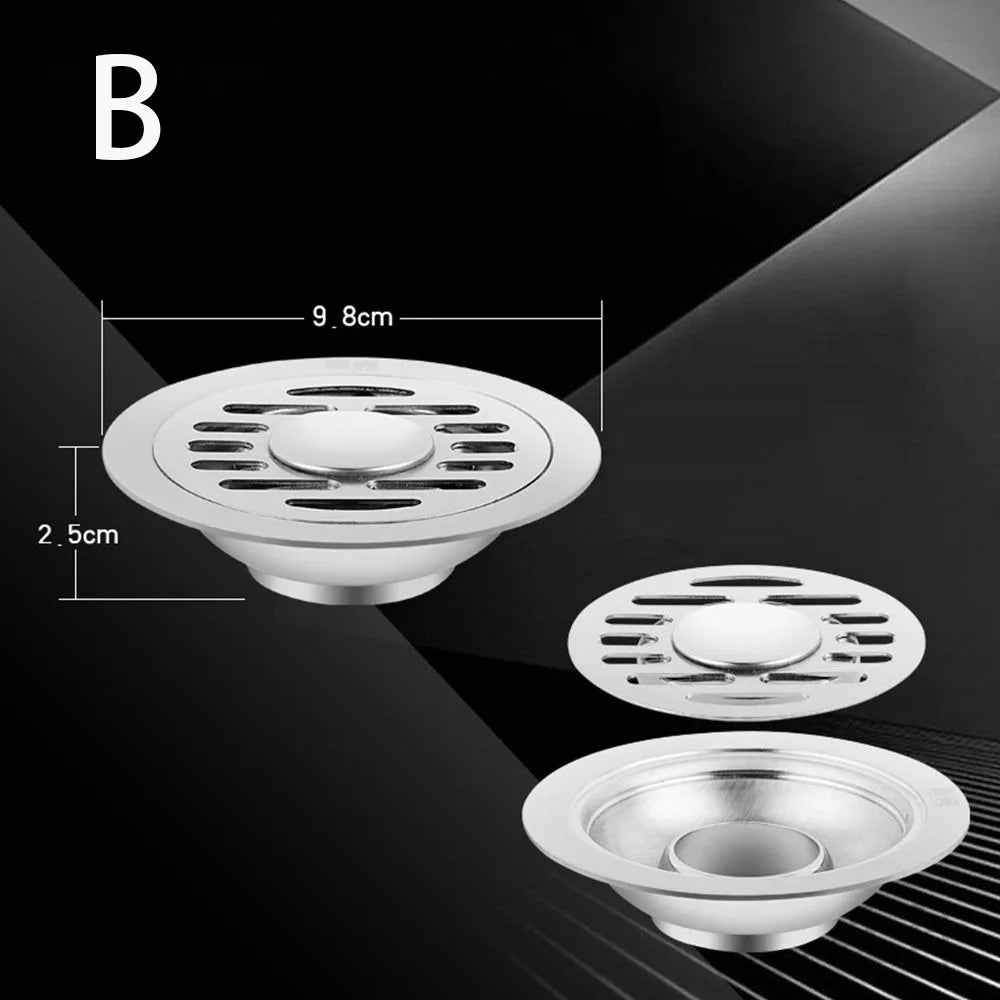 With Grid Grate Cover Shower Floor Drain Stainless Steel Round Dual-purpose Floor Drain Dectable Backflow Preventer Oasis Select 10cm-B