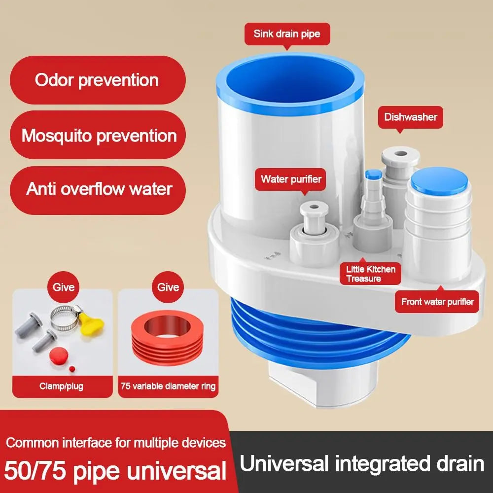 Anti odor Sink Drain Pipe Adapter Sealing Ring Multifunctional Kitchen Basin Sewer Branch Universal 5 in 1 Oasis Select B