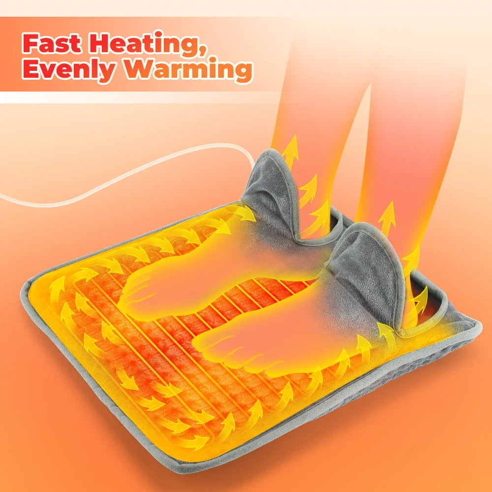 Electric Heated Foot Warmer Pad | Washable Plush, 9 Heat Settings
