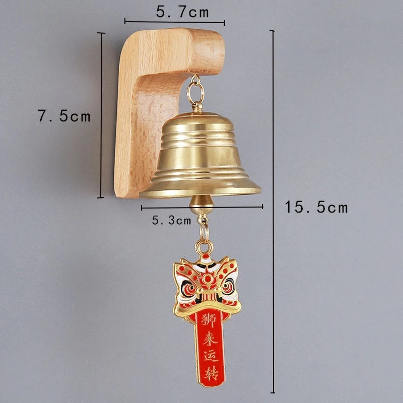 Natural Solid Wood Door Knocker with Brass Lion Head Magnetic Striking Wind Bell Elegant Entryway Ornament Delicatefor Household Oasis Select E