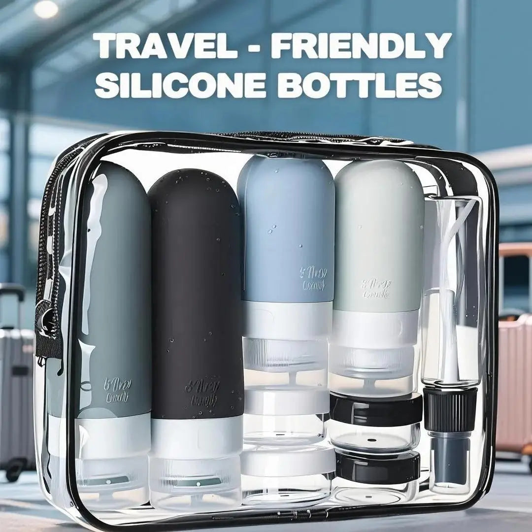 Travel Portable Refillable Bottle Set, Empty Sample Bottles for Shampoo Shower Gel Makeup Remover Oasis Select Black and White Set