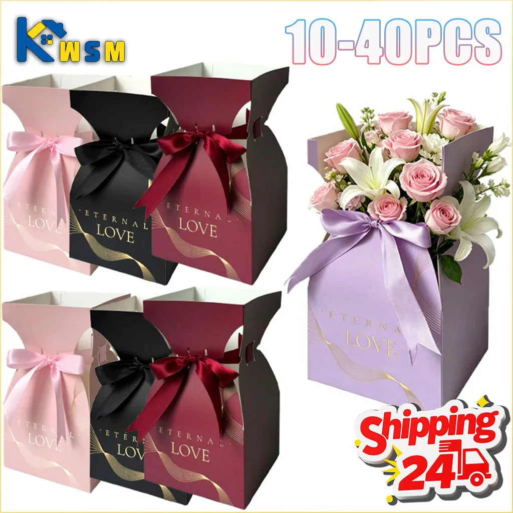 10-40PCS Valentine S Day Flower Box Gift Packaging Bouquet Wrap Floral Arrangement Supplies Handbag Basket with Handle Oasis Select