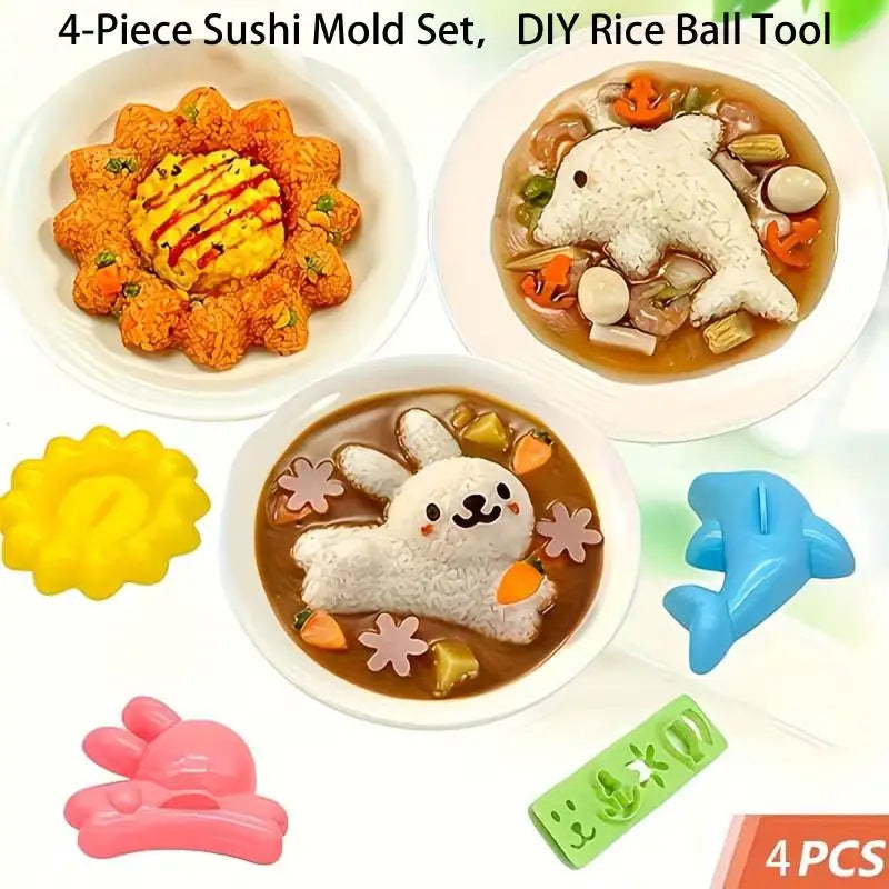 4Pcs Animal Sushi Maker Molds Rabbit Dolphin Shape, DIY Veggie Roll Forming Tool for Home Kitchen Bento Oasis Select Default Title
