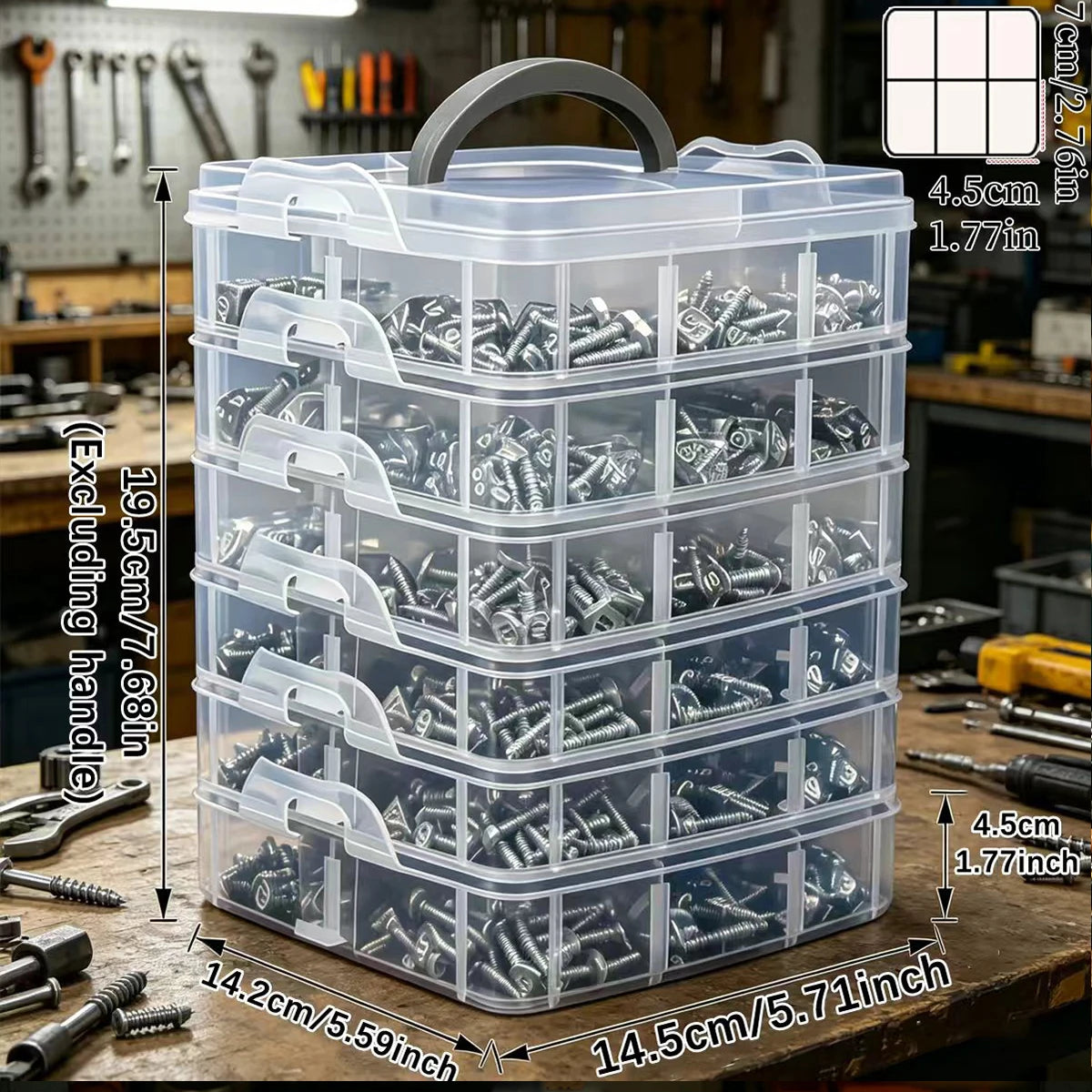 1pc Stackable Plastic Hardware Storage Box, Multi-Layer Screw Bolt Parts Sorting Box Portable Handheld Desktop Parts Storage Box Oasis Select 6layers-transparent