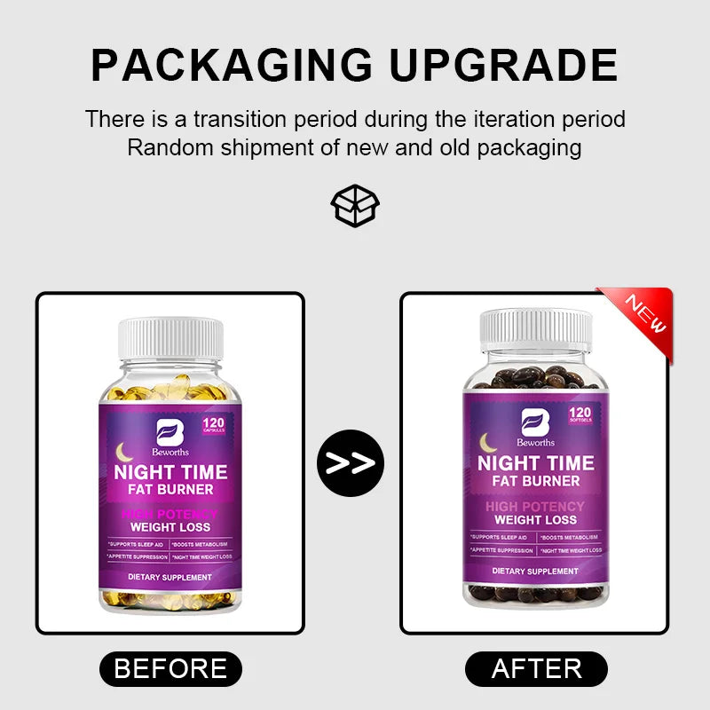BEWORTHS 60PCS Night Time Fat Burnner Capsule for Women and Men Loss Weight Management Weight Slimming Tool Detox Burning Fat Oasis Select