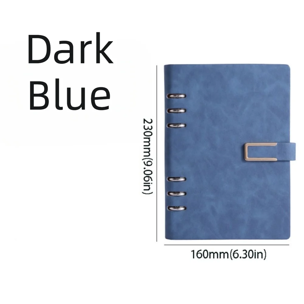 Detachable Metal Clip A5 Notebook 200 Pages 100 Sheets Loose Leaf Notebook Hardcover Leather Cover PU Hardcover Notebook Oasis Select Blue without words
