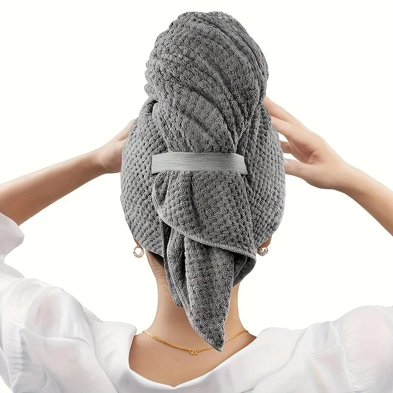 Microfiber Hair Towel Extra Large Wrap Quick Dry Hair Towel Wrap With Elastic Band , Ultra Absorbent Soft Hair Towel Wrap Turban Oasis Select GRAY