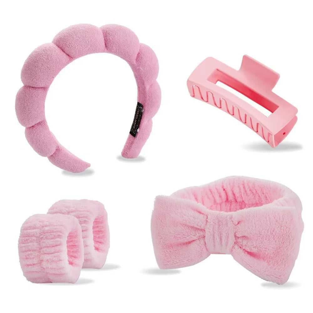 5PCS Spa Headbands and Bracelets, Including Hairpins, Face Wash and Skincare Headbands, Waterproof Makeup Headbands Oasis Select Pink