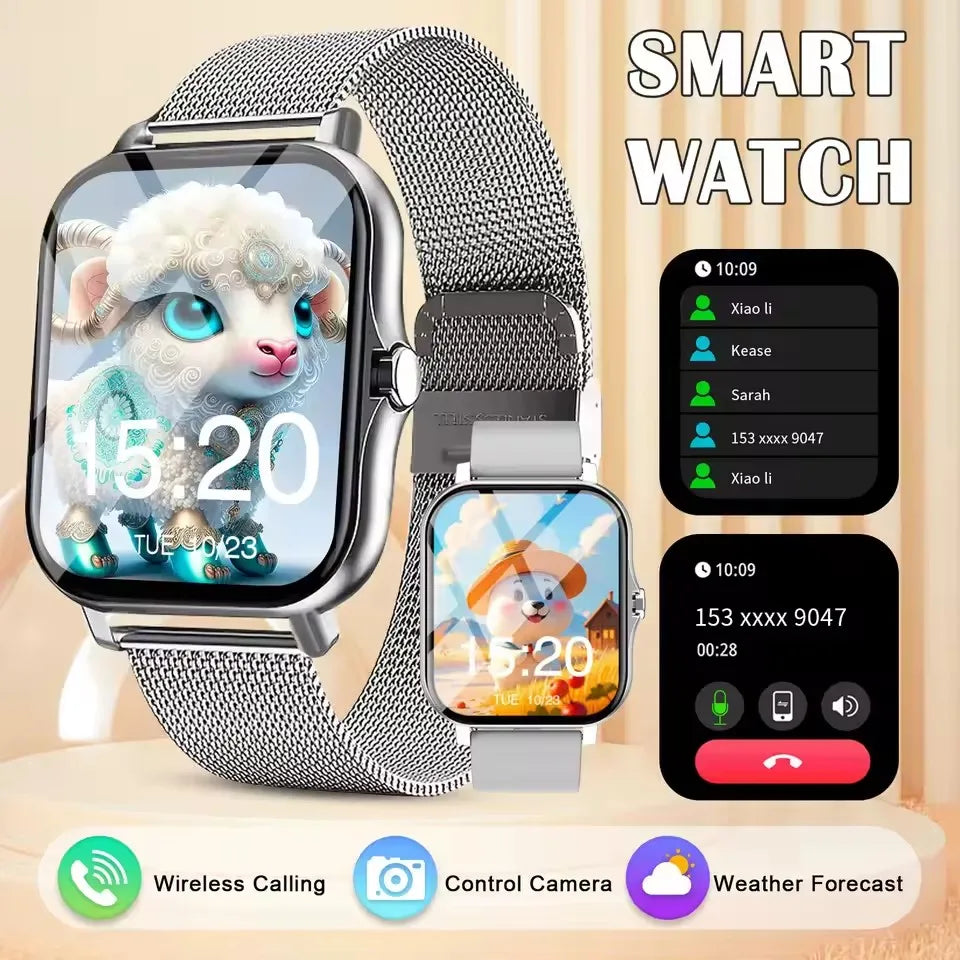 Men Women Smart Watch 1.83'' Waterproof Fitness Sports Watch Answer Call Sleep Sport Pedometer Information Alerts Smartwatch New Oasis Select Silver20Milan