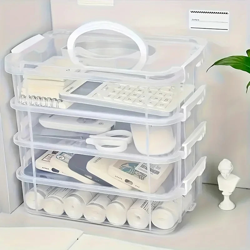 Extra Large 4-Tier Stackable Storage Box with Lid Clear Plastic Organizer Toy Building Block Storage Box Oasis Select