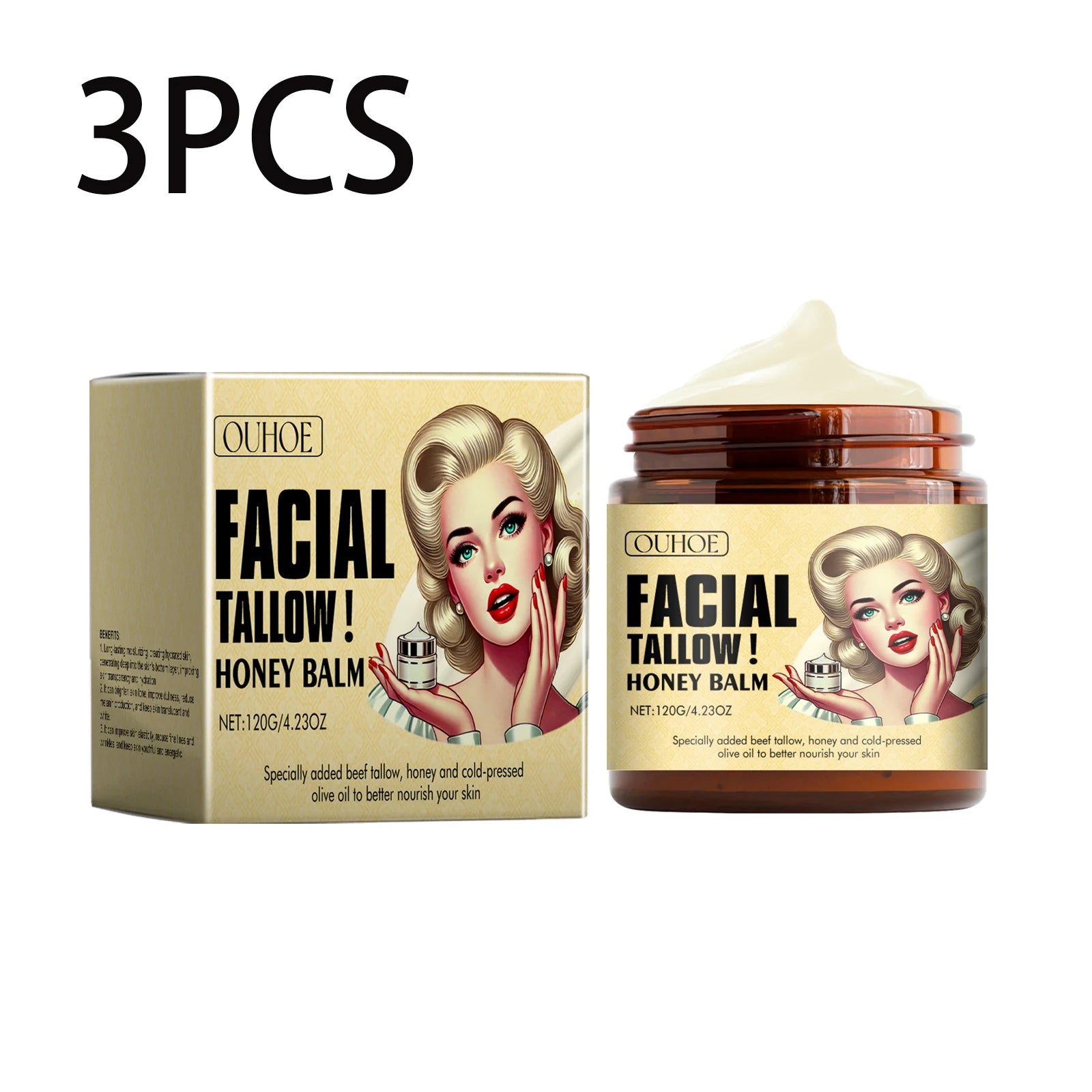 Tallow Honey Balm Face Cream – Firming, Lifting & Hydrating Face Moisturizer Cream Oasis Select 360g boxed