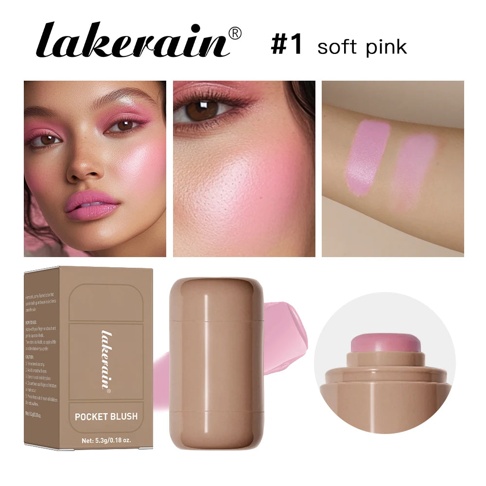 Lakerain 3in1 Cheek Lip Tinted Moistured Blush Stick Waterproof Easy Color Rouge Silky Smooth Blusher Cream Matte Contour Makeup Oasis Select 1 soft pink