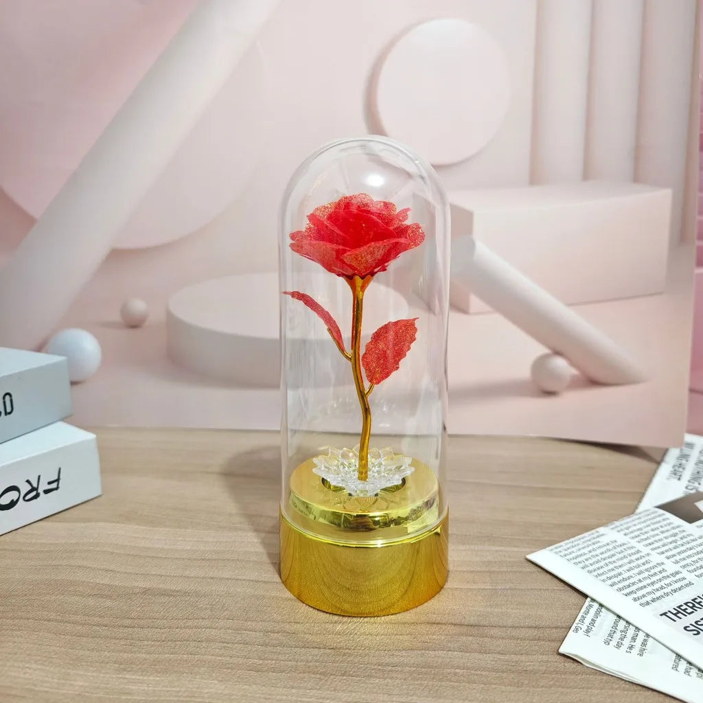 Never Beauty and the Beast Rose with Rose in Clear Dome with Led Light Powered by Battery Gift for Birthday Wedding Valentines Oasis Select Red-2