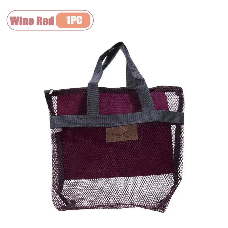 1-5PCS Large Mesh Beach Tote Bag for Swimming Pool Travel Portable Handy Storage Pouch for Wet Clothes Toiletries Towel Oasis Select Wine Red-1PC