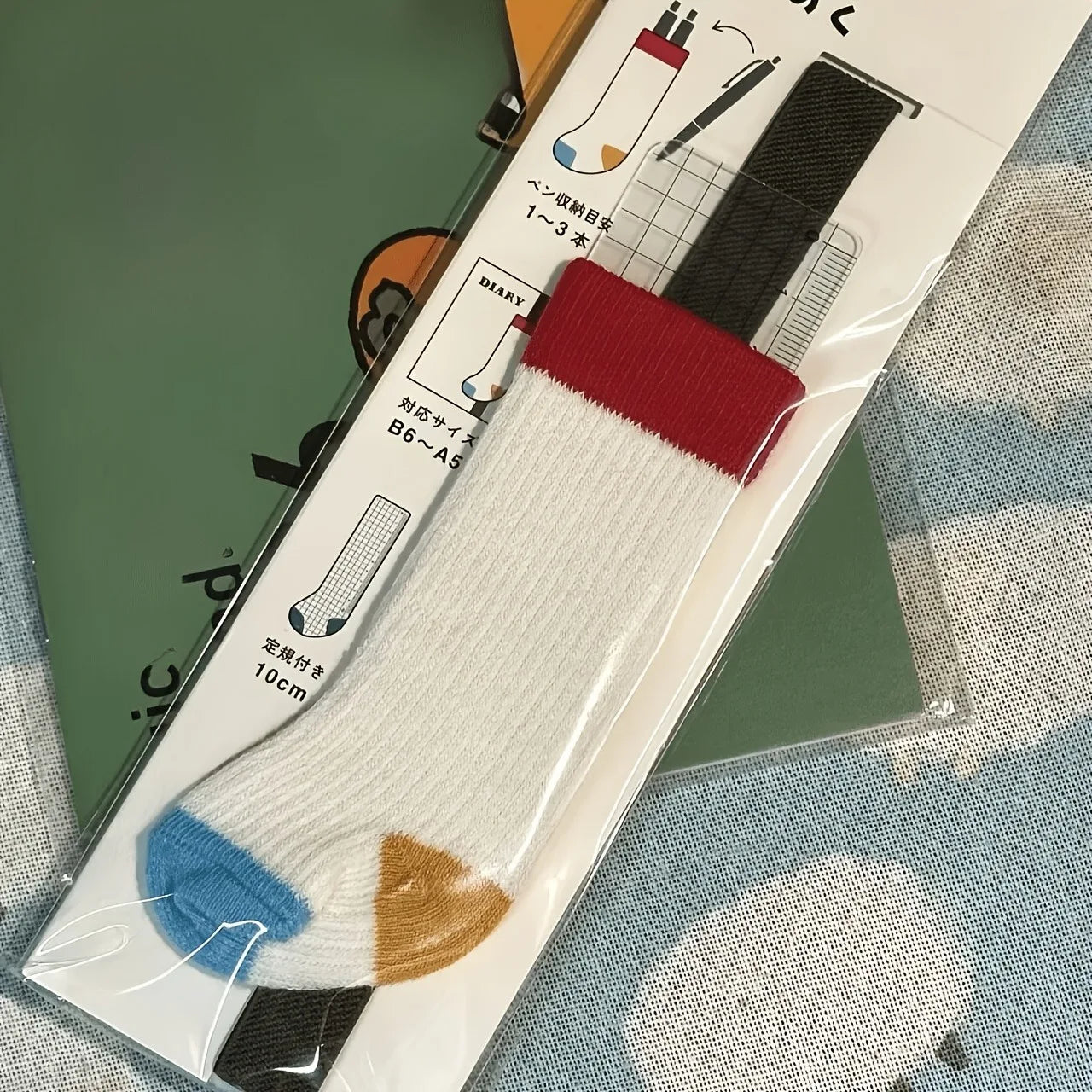 Japanese Retro Contrast-Color Sock-Style Pen Holder, Elastic Journal Binding Strap with Ruler, Portable Pen Organizer, Book Band Oasis Select