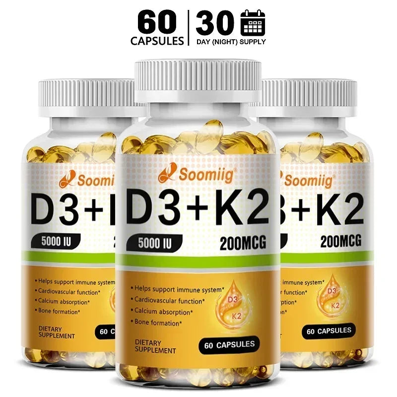 Vitamin D3 5000IU and 200 Mcg Vitamin K2 (MK-7) Capsules for Calcium Absorption, Bone Regeneration, Immune Support, Easy To Melt Oasis Select 60 count-3 bottle