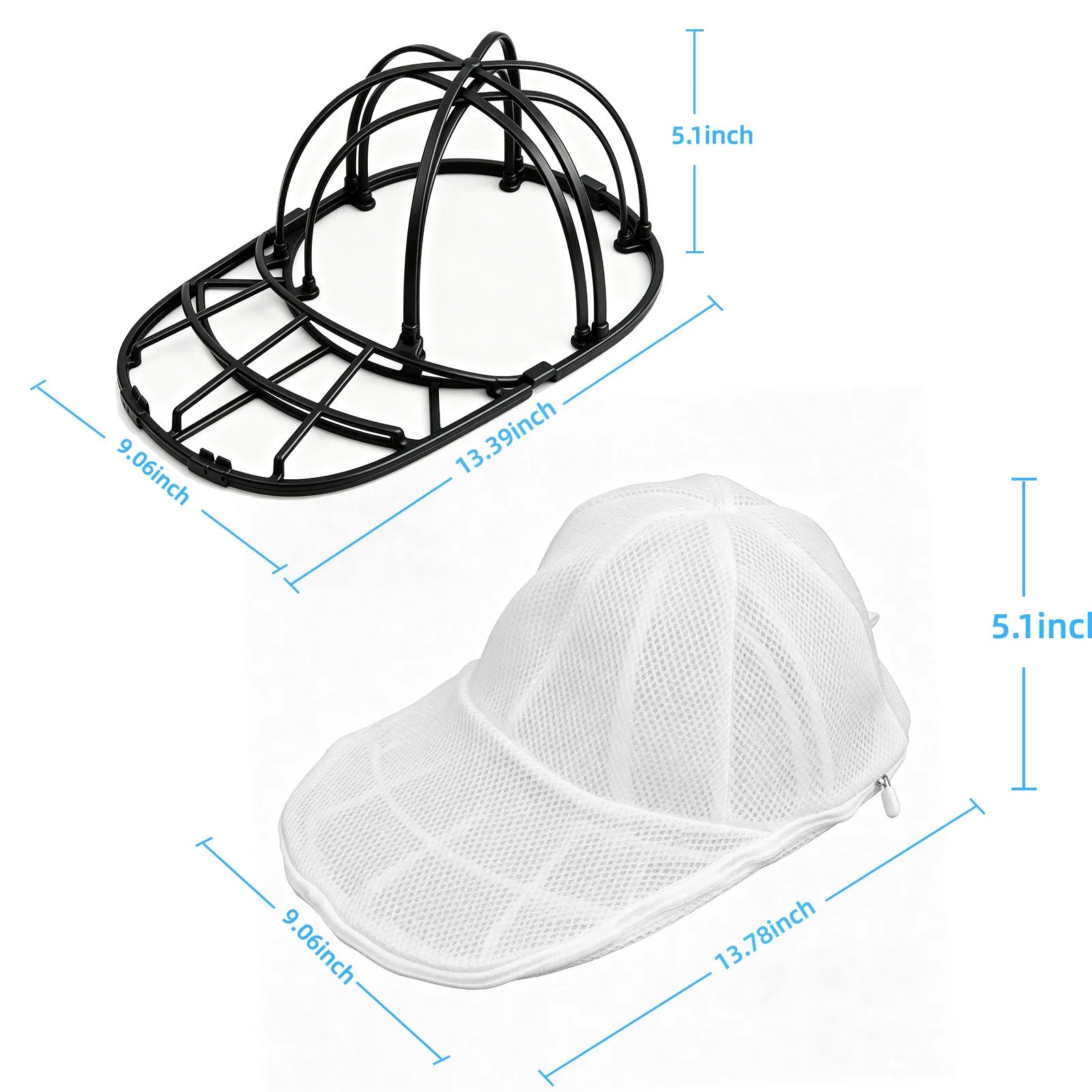Upgraded 2-Layer Hat Washing Cage + Mesh Laundry Bag Set, Anti-Deformation Baseball Cap Washer Protector Frame, Machine Washable Oasis Select black hat rack set