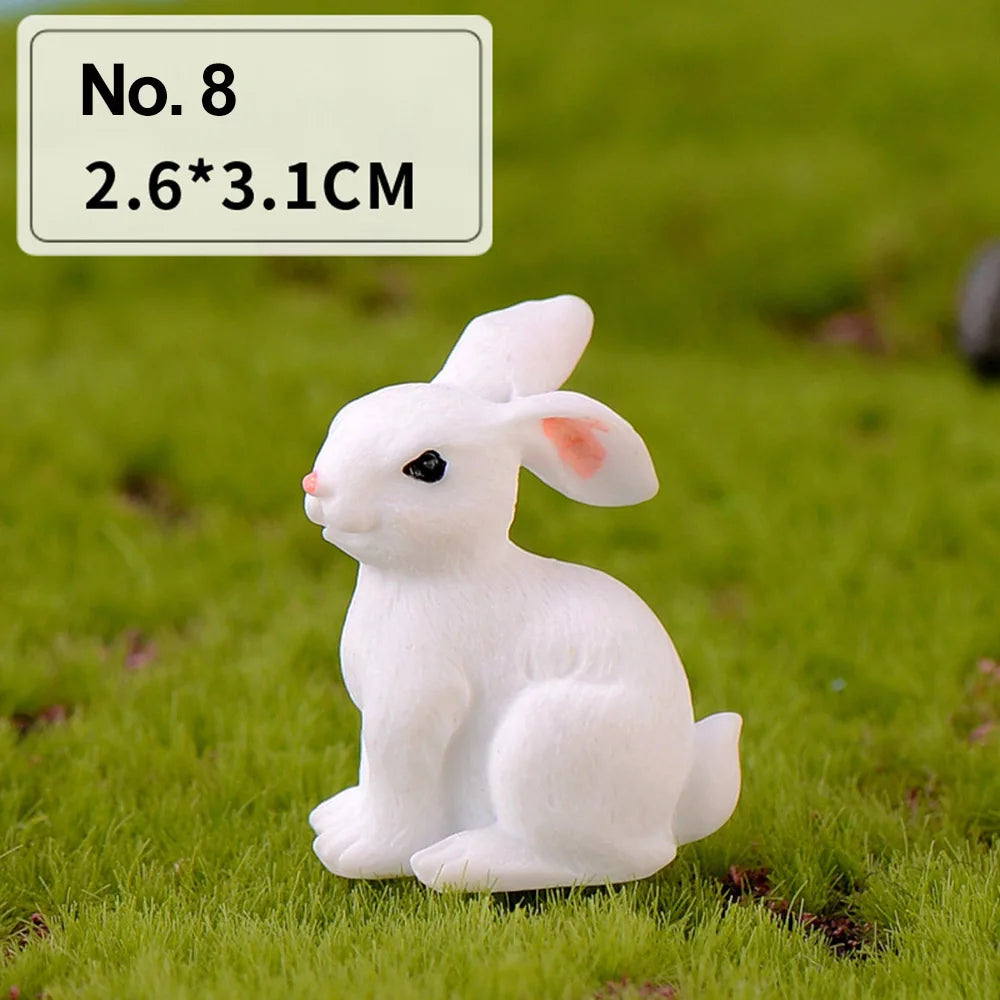 Fairy Garden Micro Landscape Resin Bunny Statue Miniature Rabbit Figurine Dollhouse Ornament White Hare Mini Animal Oasis Select No. 8