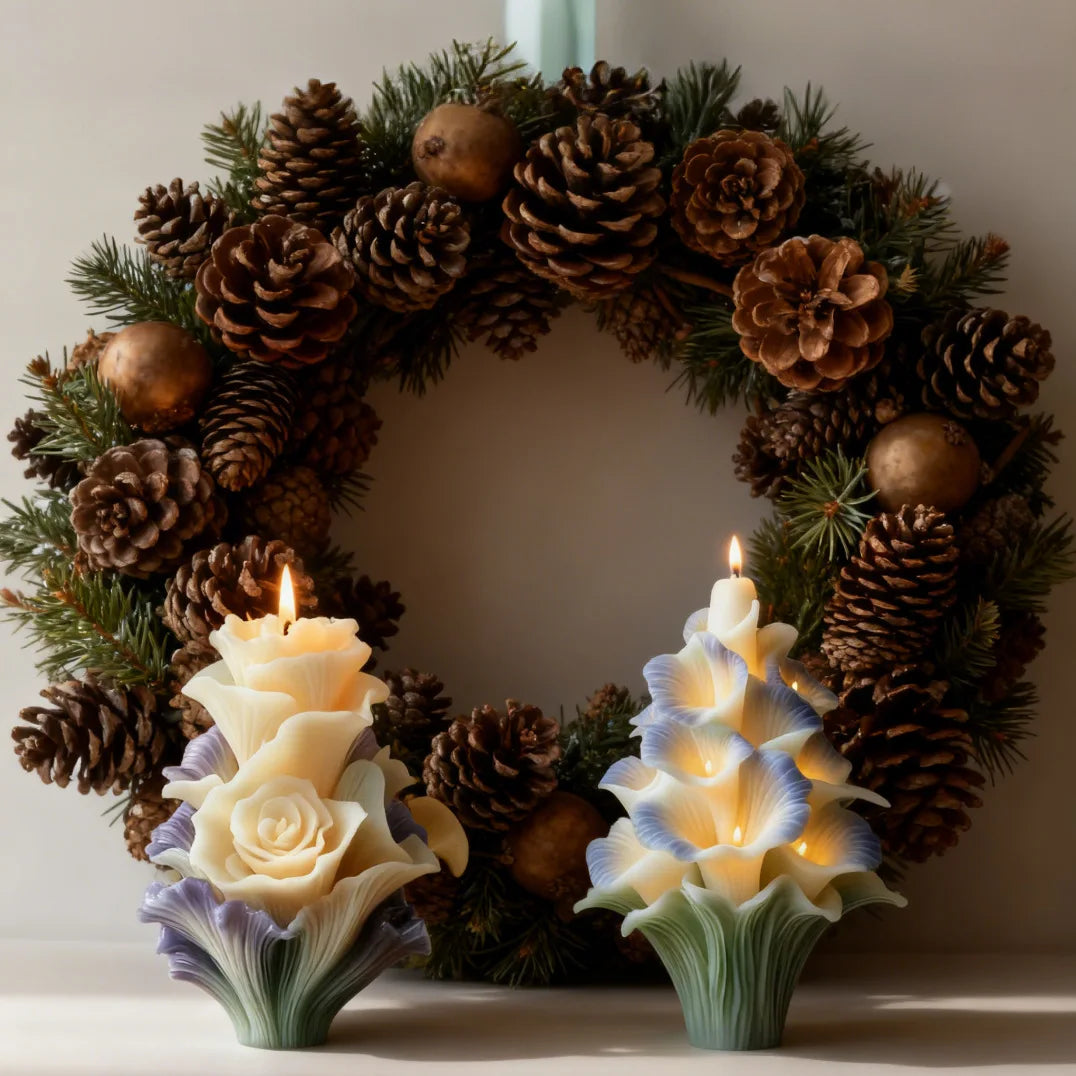 Christmas Twin Flower Christmas Tree Candle Mold DIY Christmas Atmosphere Floral Silicone Mold Oasis Select
