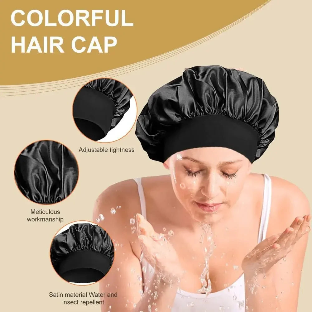 1pc Night Sleep Caps with Wide Elastic Band, Silk Wrap, Soft Head Cover Sleeping Hat for Women and Girls Curly Hair Oasis Select