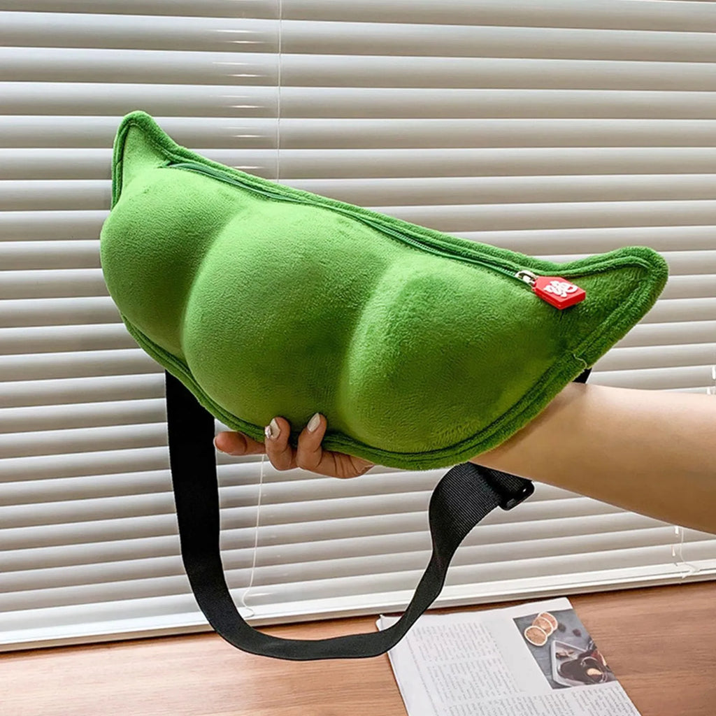 Edamame Plush Crossbody Bag – Fun Novelty Shoulder Bag Novelty Crossbody Bag Oasis Select