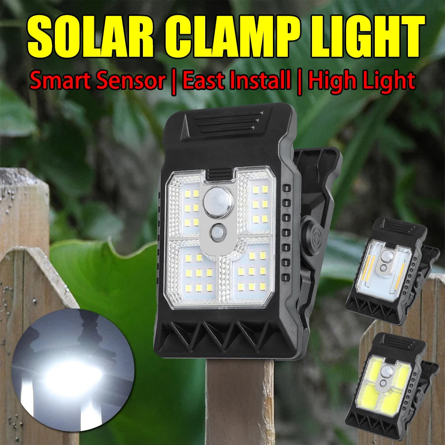 Outdoor LED Solar Clip Light Portable Waterproof Body Sensor Lamp Courtyard Garden Lamp Patio Home Camping Wall Lights Oasis Select